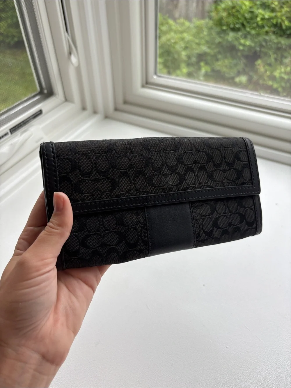 Coach Black Signature Canvas Continental Wallet with Gold Snap
